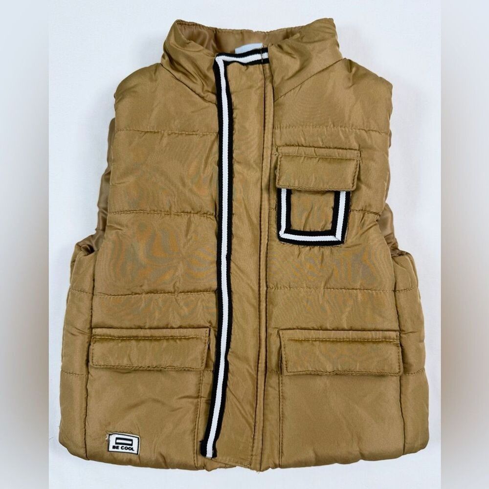 LITTLE LAD Baby Boys' Tan Snap Front "Be Cool" Puffer Vest Gorpcore Size 24M
